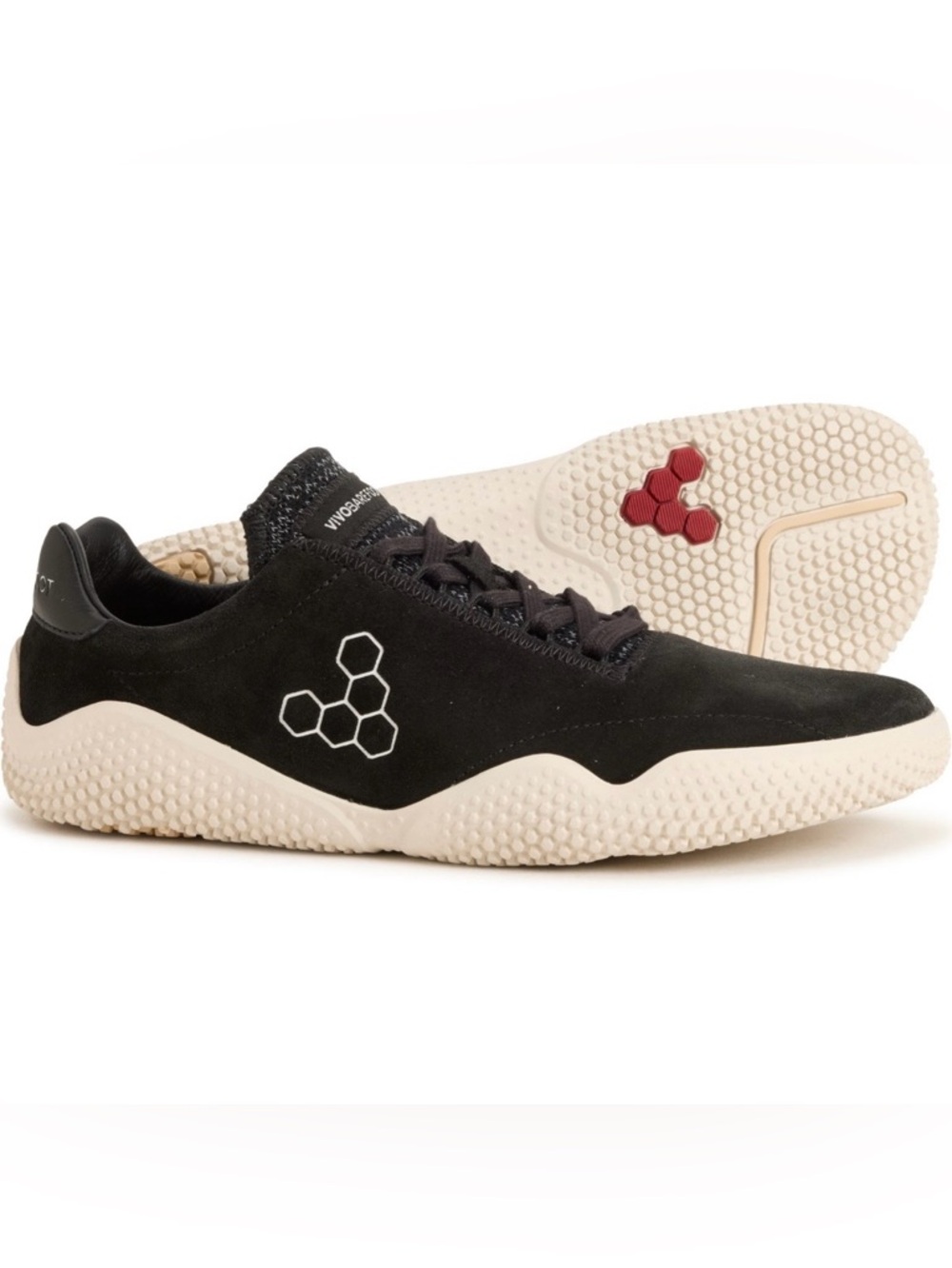 Vivo Barefoot Motus Black Leather Suede Trainers with Cream Sole